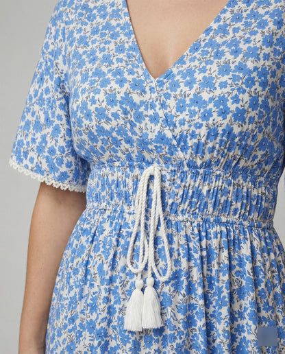 Damen Maxikleid Floralmuster Baumwolle