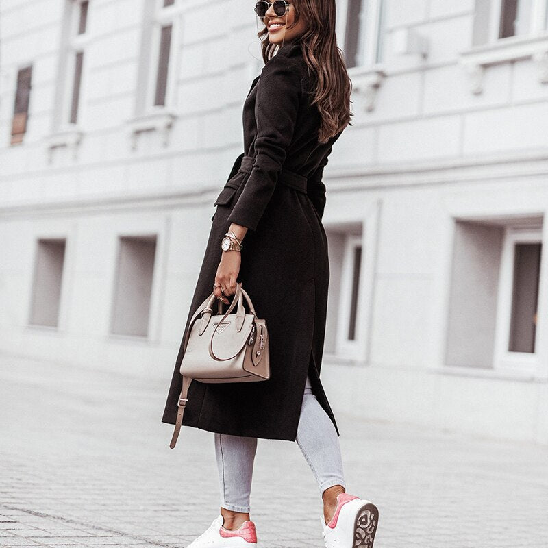 Damen Langer Mantel Streetstyle Lässig
