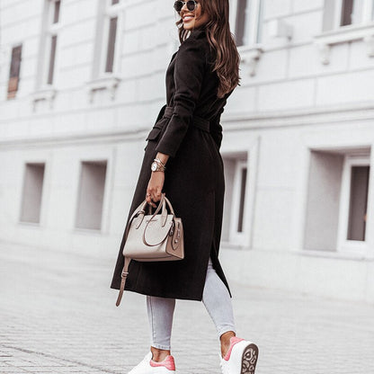 Damen Langer Mantel Streetstyle Lässig