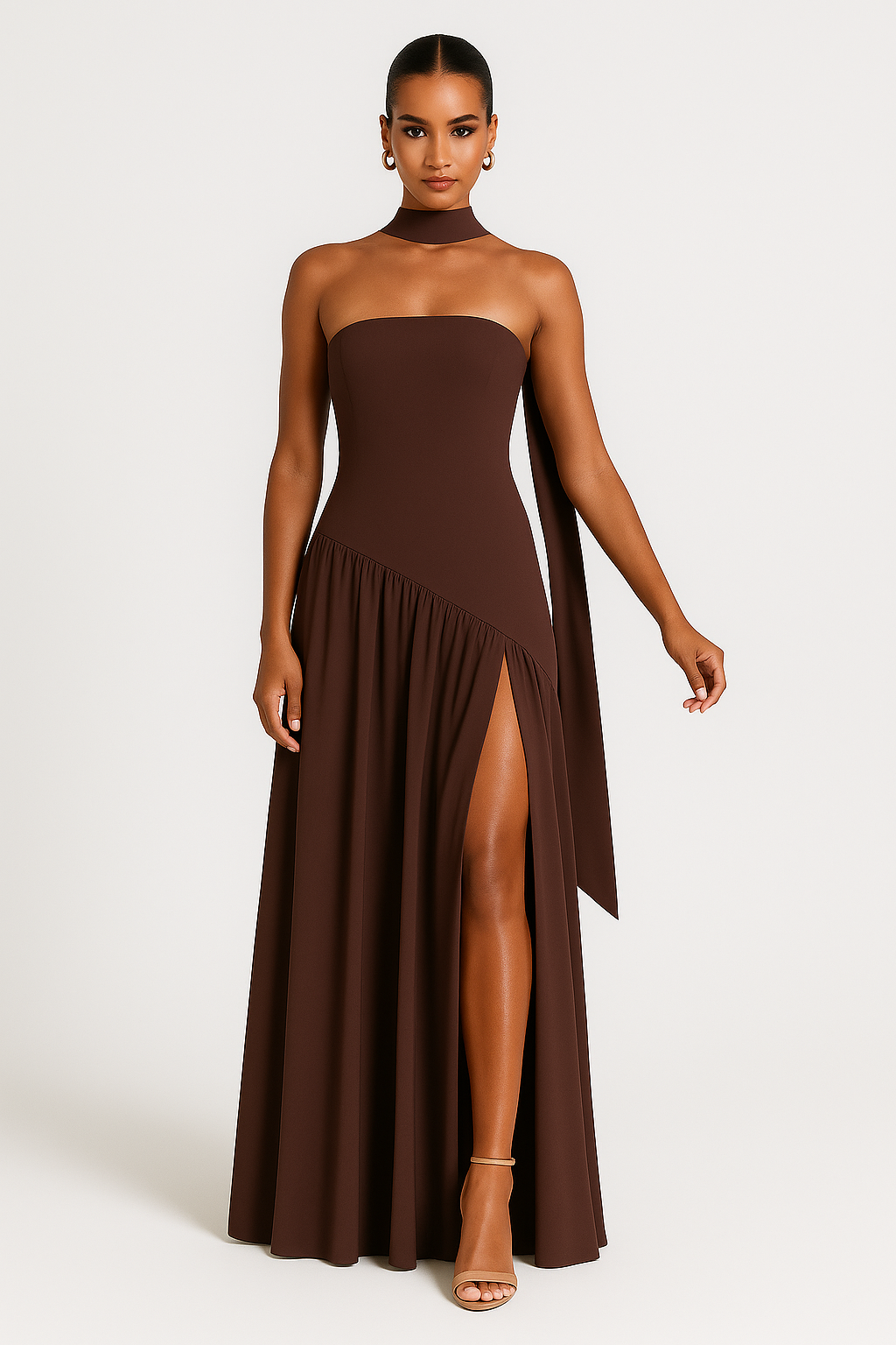 Damen Trägerloses Maxi-Kleid mit Schlitz
