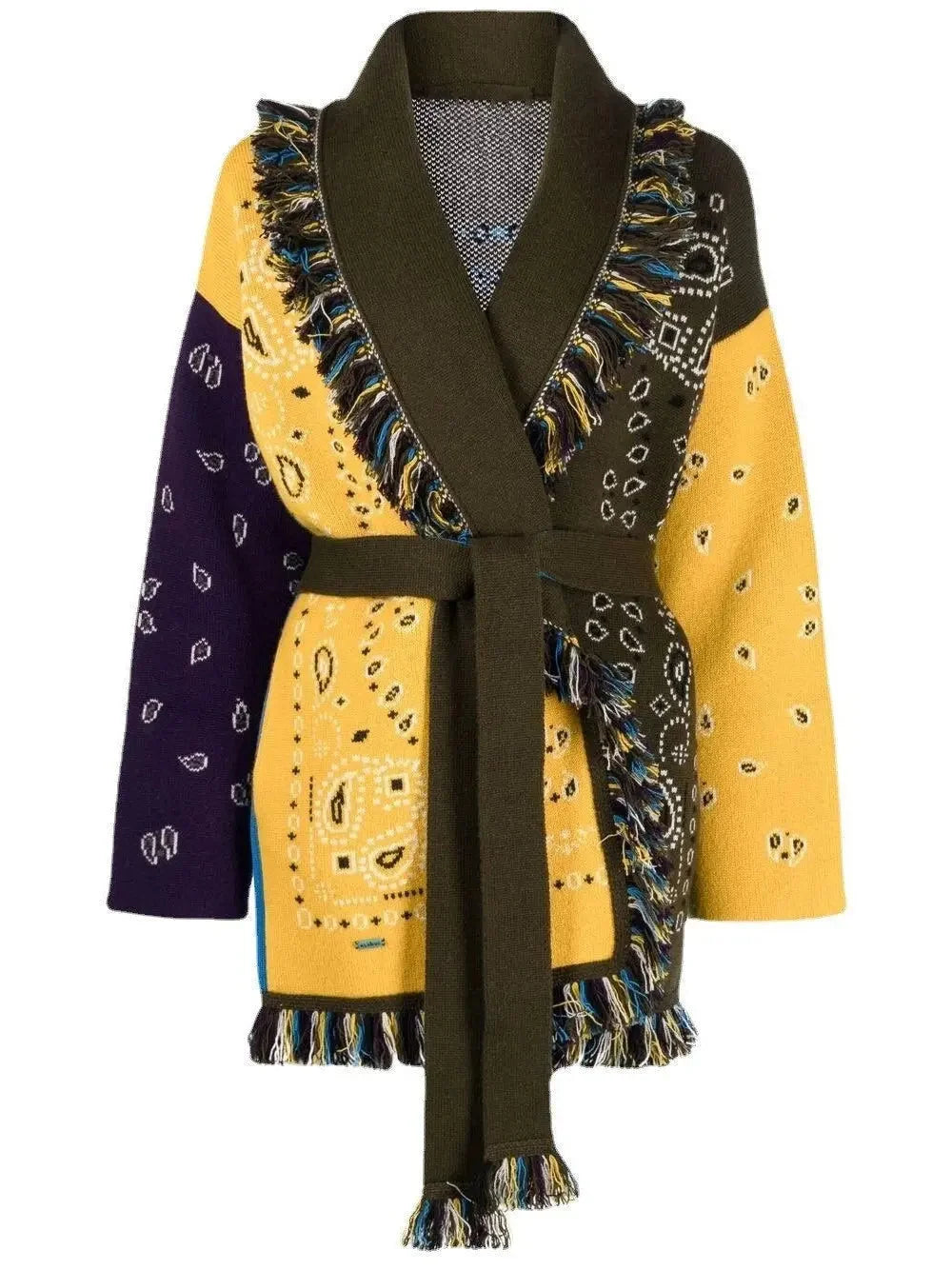 Damen Bandana Cardigan Mit Fransen Muster Warm