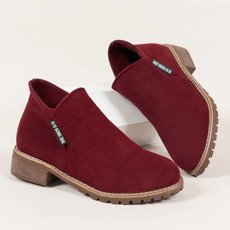 Damen Winterstiefel Blockabsatz Stiefeletten Reißverschluss