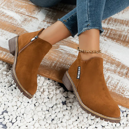 Damen Winterstiefel Blockabsatz Stiefeletten Reißverschluss