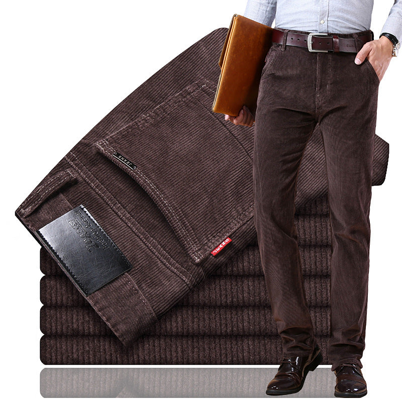 Herren Slim Fit Cordhose Elegantes Bürobeige Cord Schwarz - Norvielle