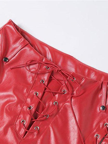 Damen PU-Hose Cutout Schnürung