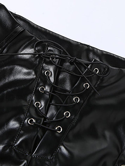 Damen PU-Hose Cutout Schnürung