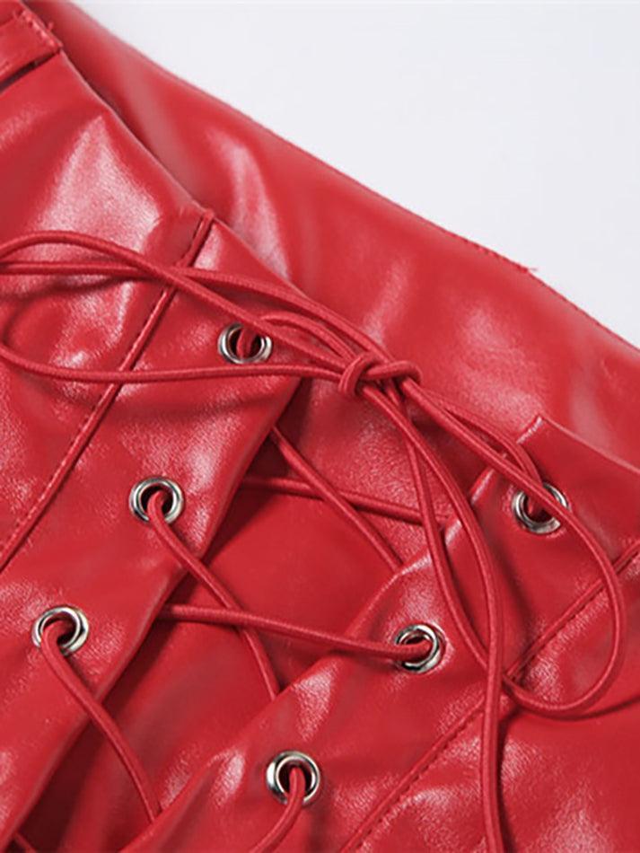 Damen PU-Hose Cutout Schnürung
