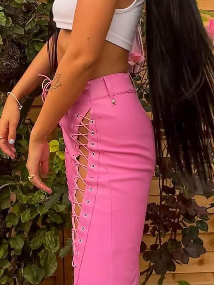 Damen PU-Hose Cutout Schnürung