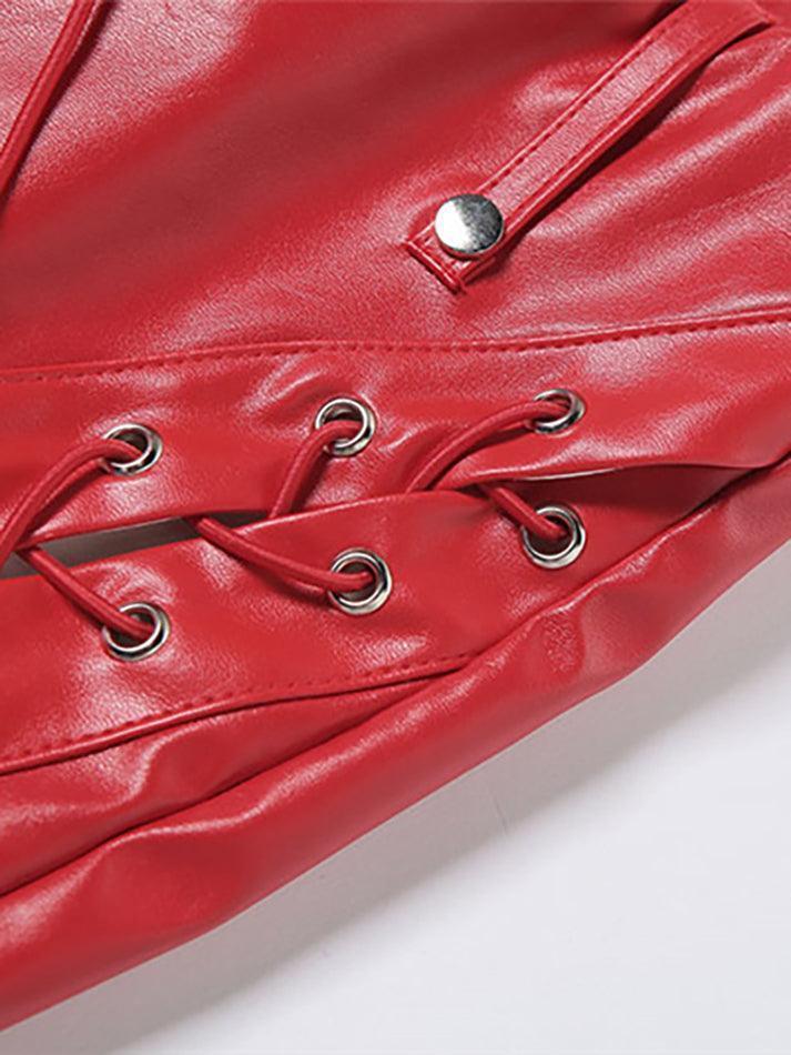 Damen PU-Hose Cutout Schnürung