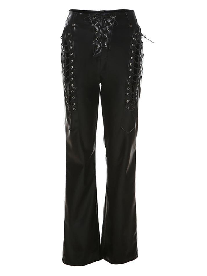 Damen PU-Hose Cutout Schnürung