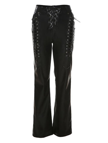 Damen PU-Hose Cutout Schnürung