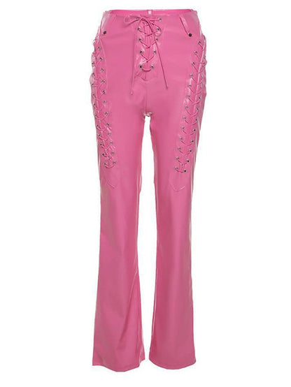 Damen PU-Hose Cutout Schnürung