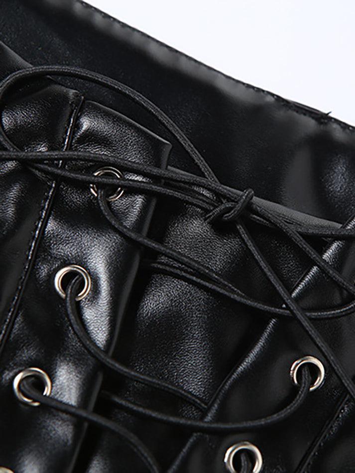 Damen PU-Hose Cutout Schnürung