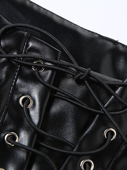 Damen PU-Hose Cutout Schnürung