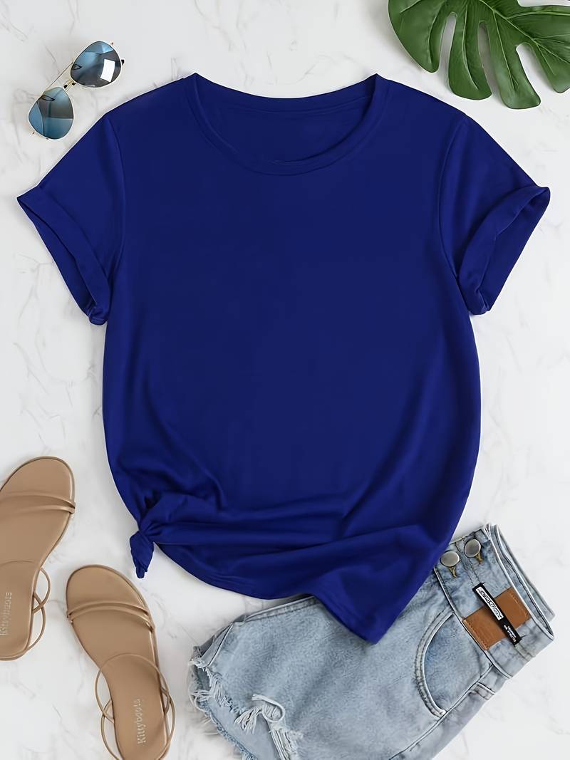 Norvielle Damen Rundhals T-Shirt Einfach Weiß