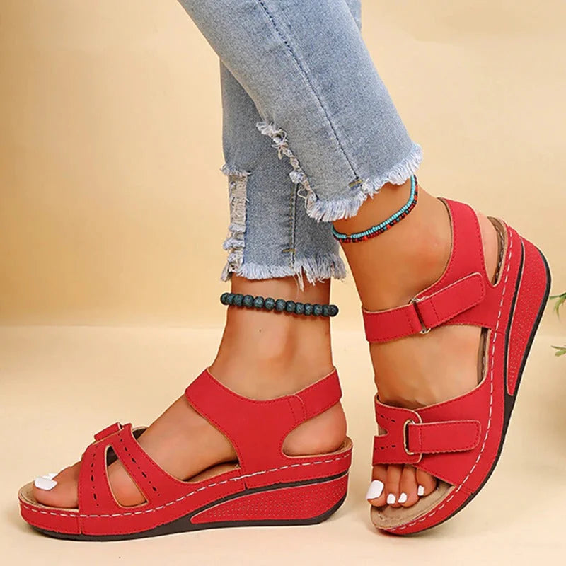Damen Sandalen Keilabsatz Leder