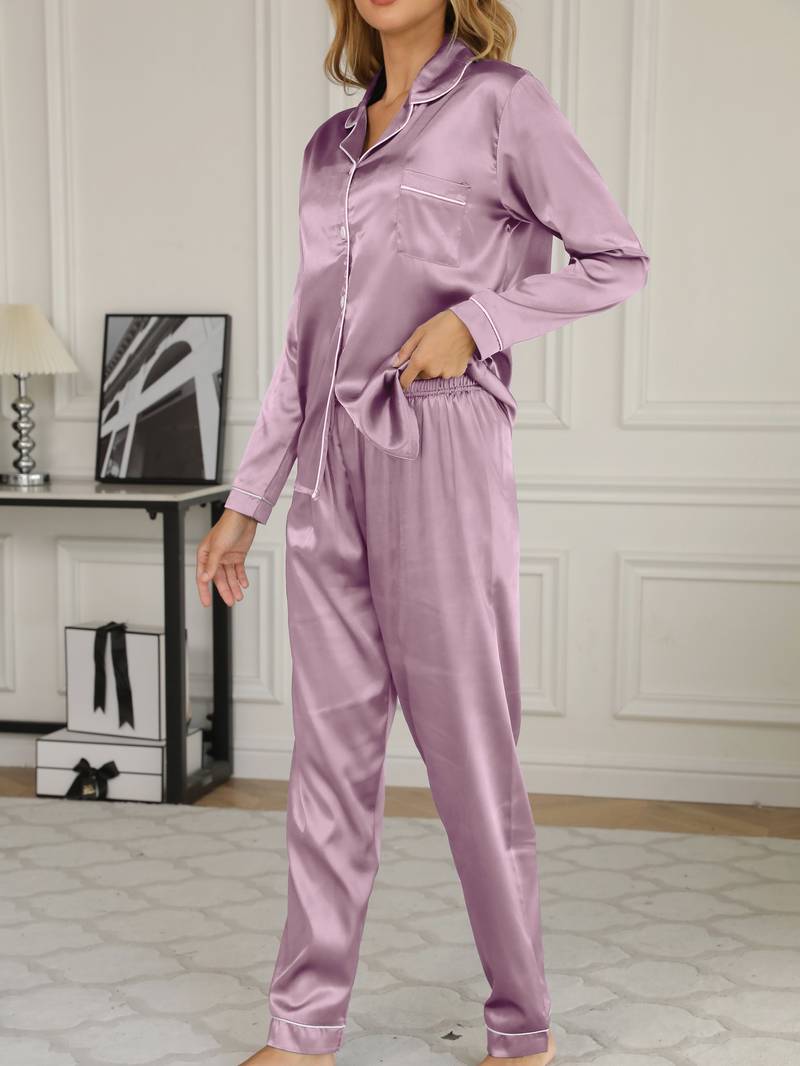 Damen Pyjama Set Satin Schwarz - Norvielle