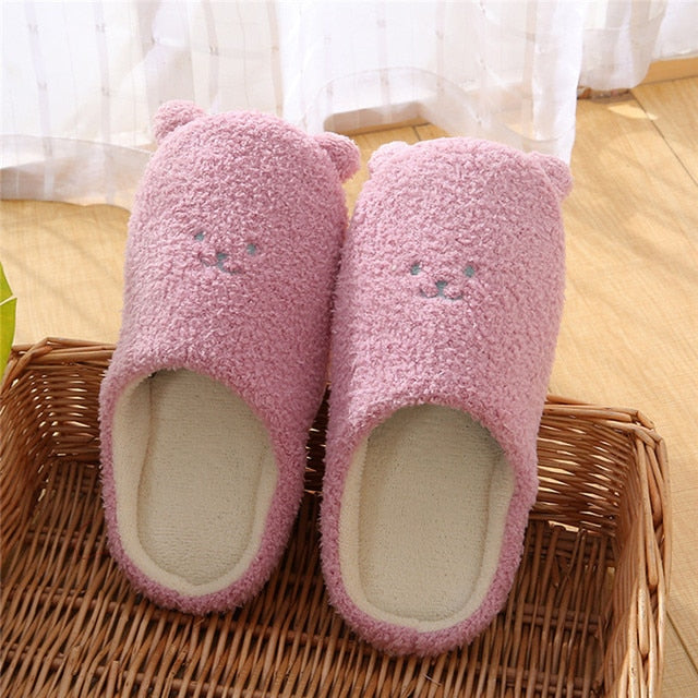 Flauschige Damen Tierpantoffeln Weich Beige