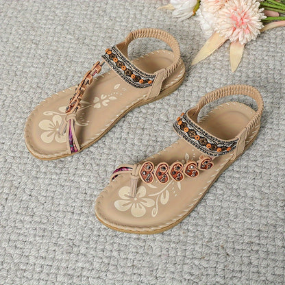 Damen Flache Sommer Schuhe Blumenmuster Riemen