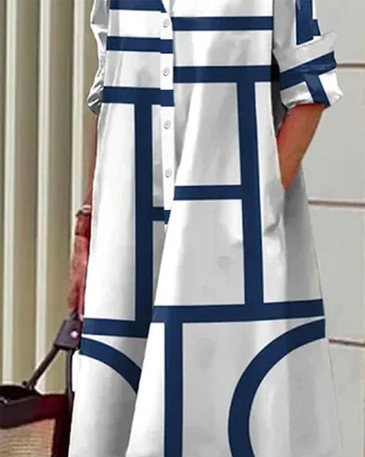 Norvielle Damenkleid Geometrischer Druck Mit Taschen - Norvielle