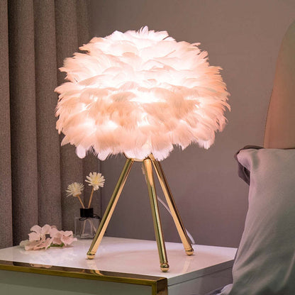 Tischlampe Gold FederSchirm Weiches Licht