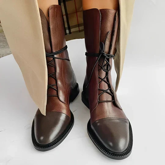 Damen Stiefeletten Leder Schnürverschluss Schlank