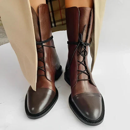 Damen Stiefeletten Leder Schnürverschluss Schlank
