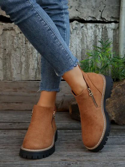 Damen Stiefeletten Reißverschluss Robust
