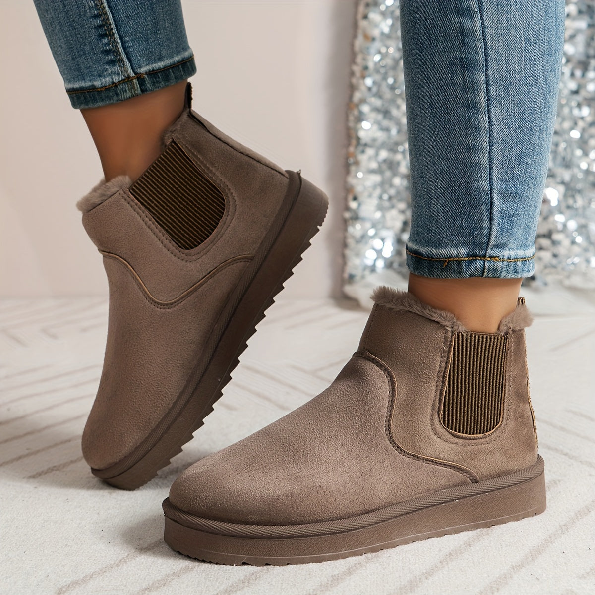 Damen Winterstiefel Slip-On Elastisch Warm Schwarz - Norvielle