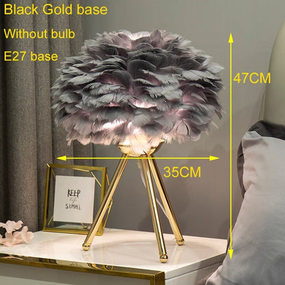Tischlampe Gold FederSchirm Weiches Licht