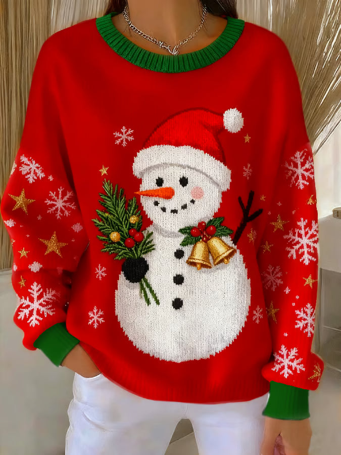 Damen Weihnachtspullover Schneemann-Print - Norvielle