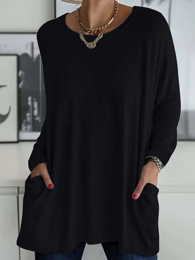 Damen Lockeres Langarmshirt Baumwolle Weiß - Norvielle