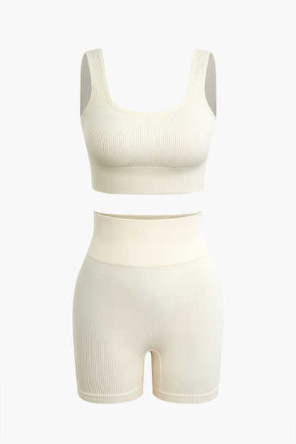 Damen Sport-Set Nahtlos Crop- Yoga-Shorts - Norvielle