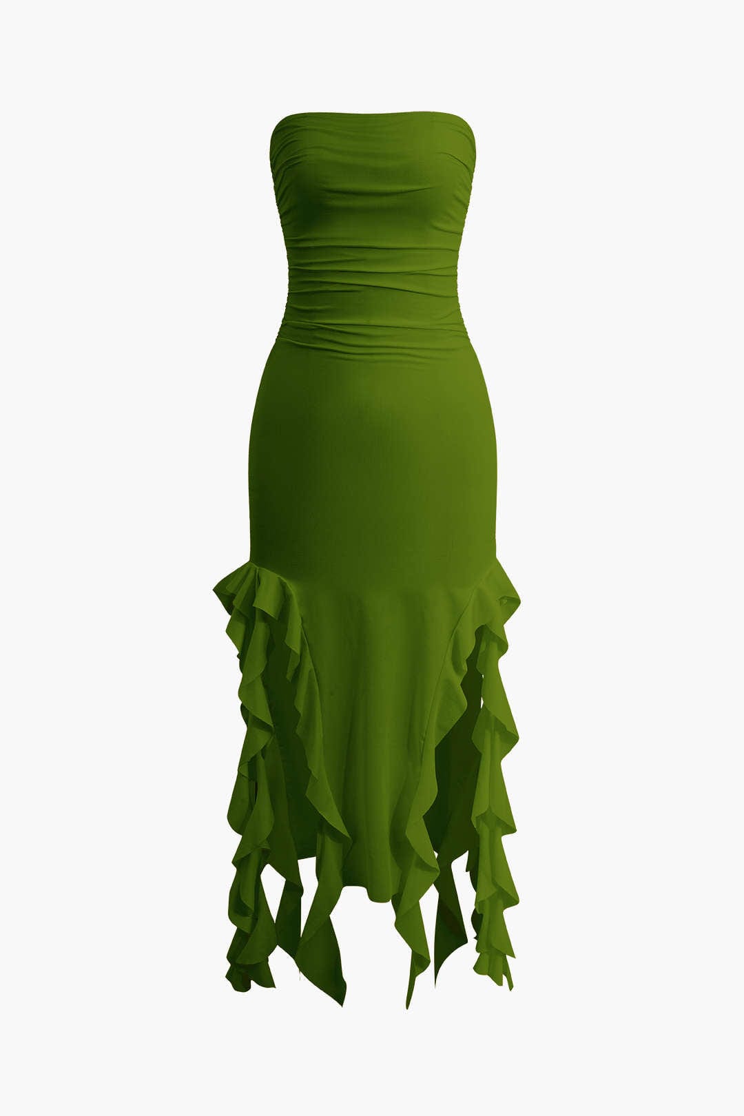 Damen Maxikleid Elegantes Bandeau-Design mit Volant-Details