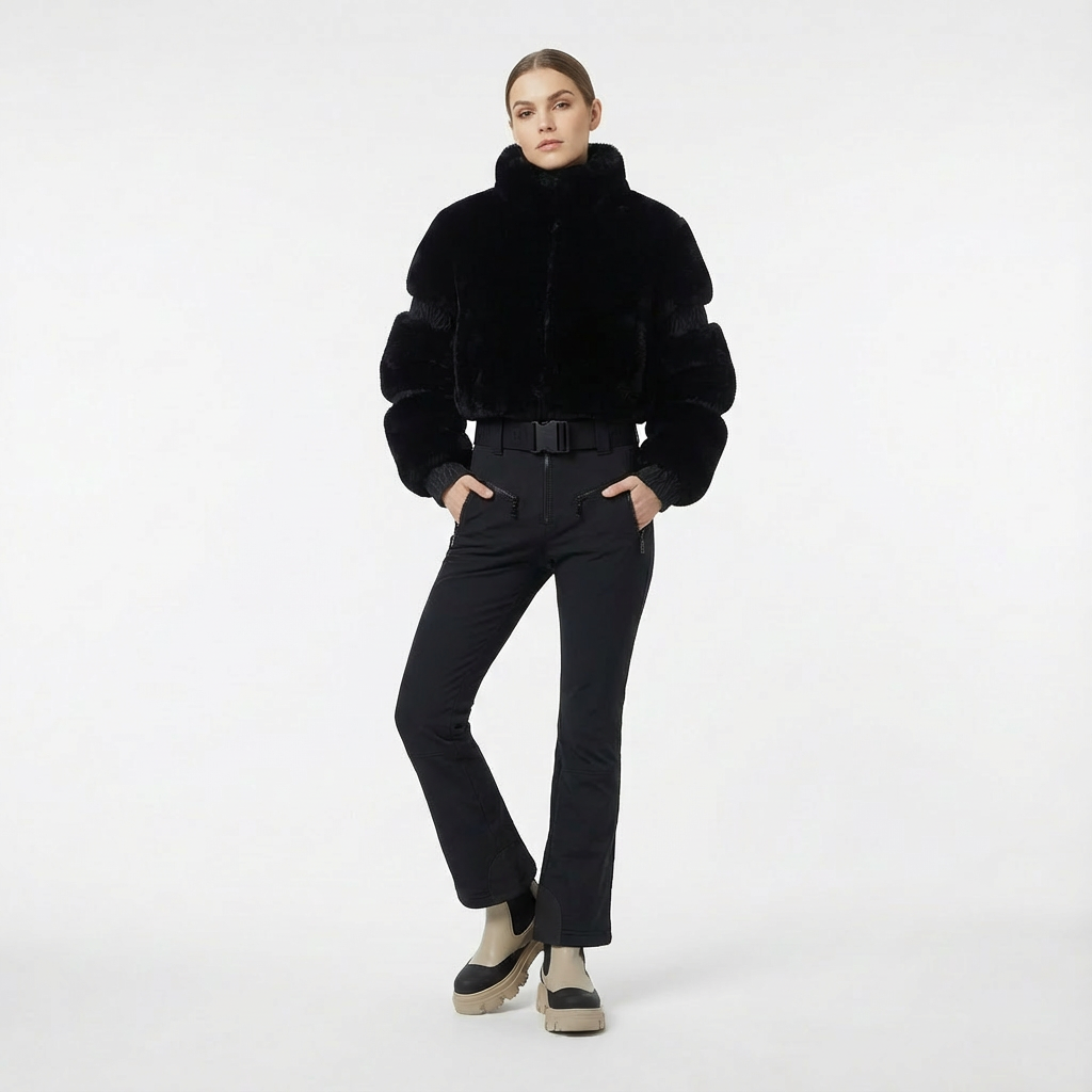 Damen Ski-Jumpsuit Kunstfell Taillenschnitt
