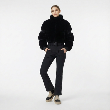 Damen Ski-Jumpsuit Kunstfell Taillenschnitt