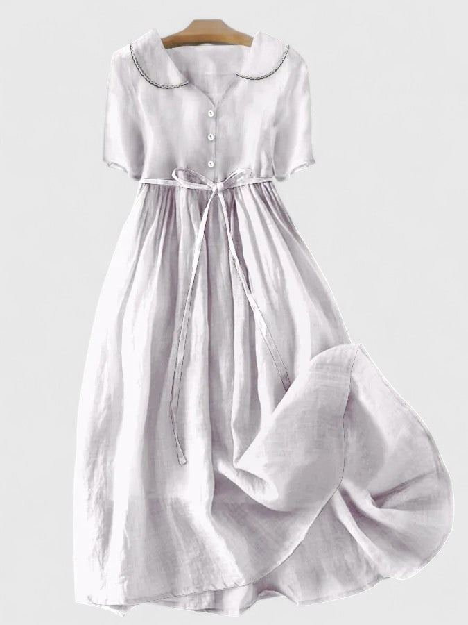 Damen Midikleid Kurzärmel Knopfleiste - Norvielle