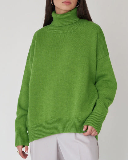 Damen Oversize Pullover Lässig Hochhalter Beige