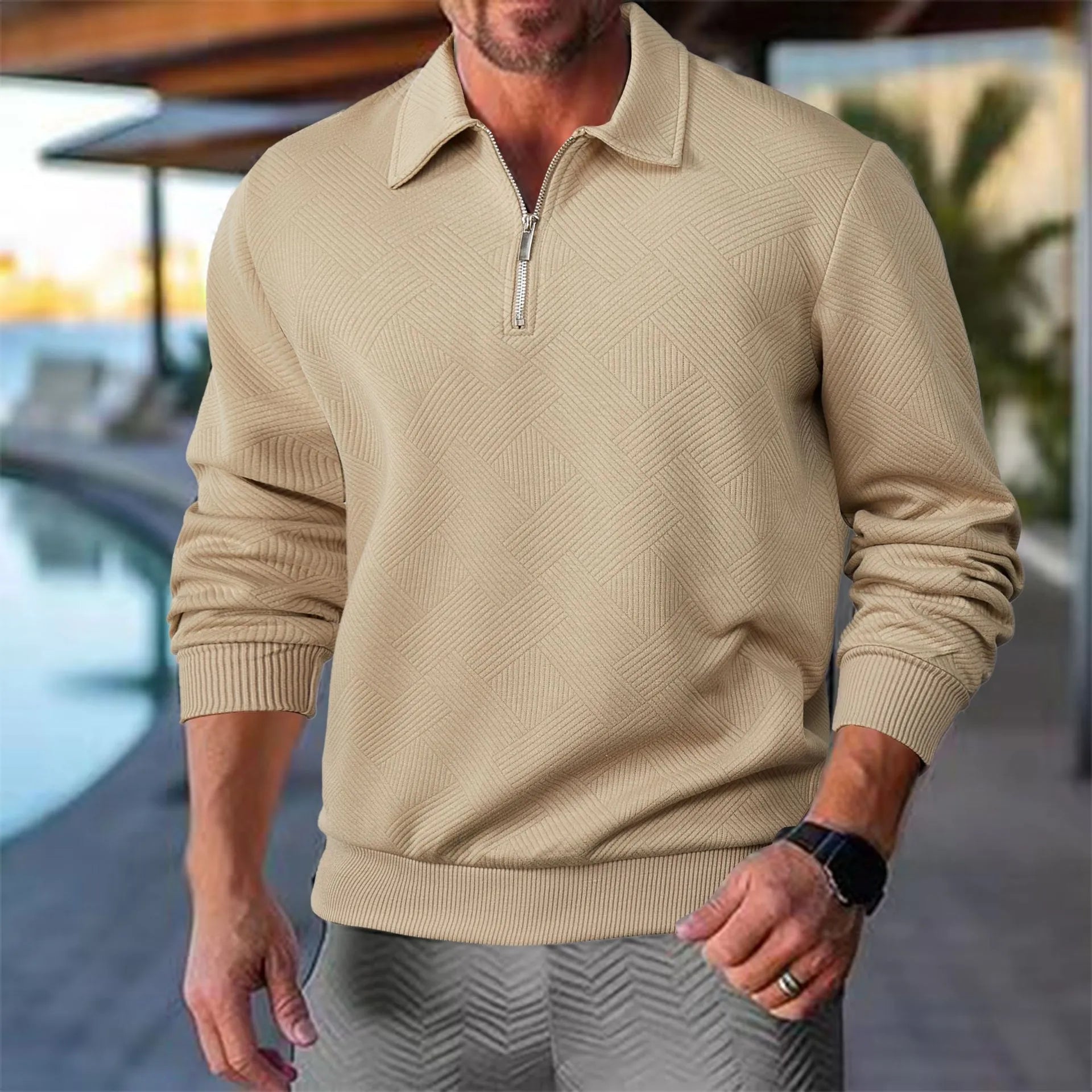 Herren Pullover Stehkragen Halbzipper Stilvoll Grau - Norvielle