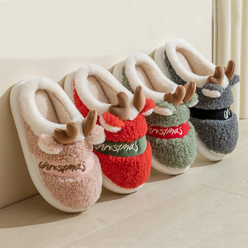 Weihnachtspantoffeln Warm Plüsch Antler für Damen Herren →
