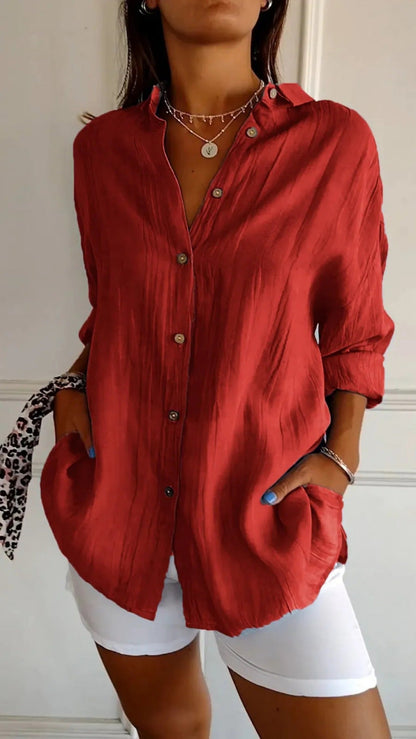 Norvielle Damen Lockeres Button-Down-Hemd
