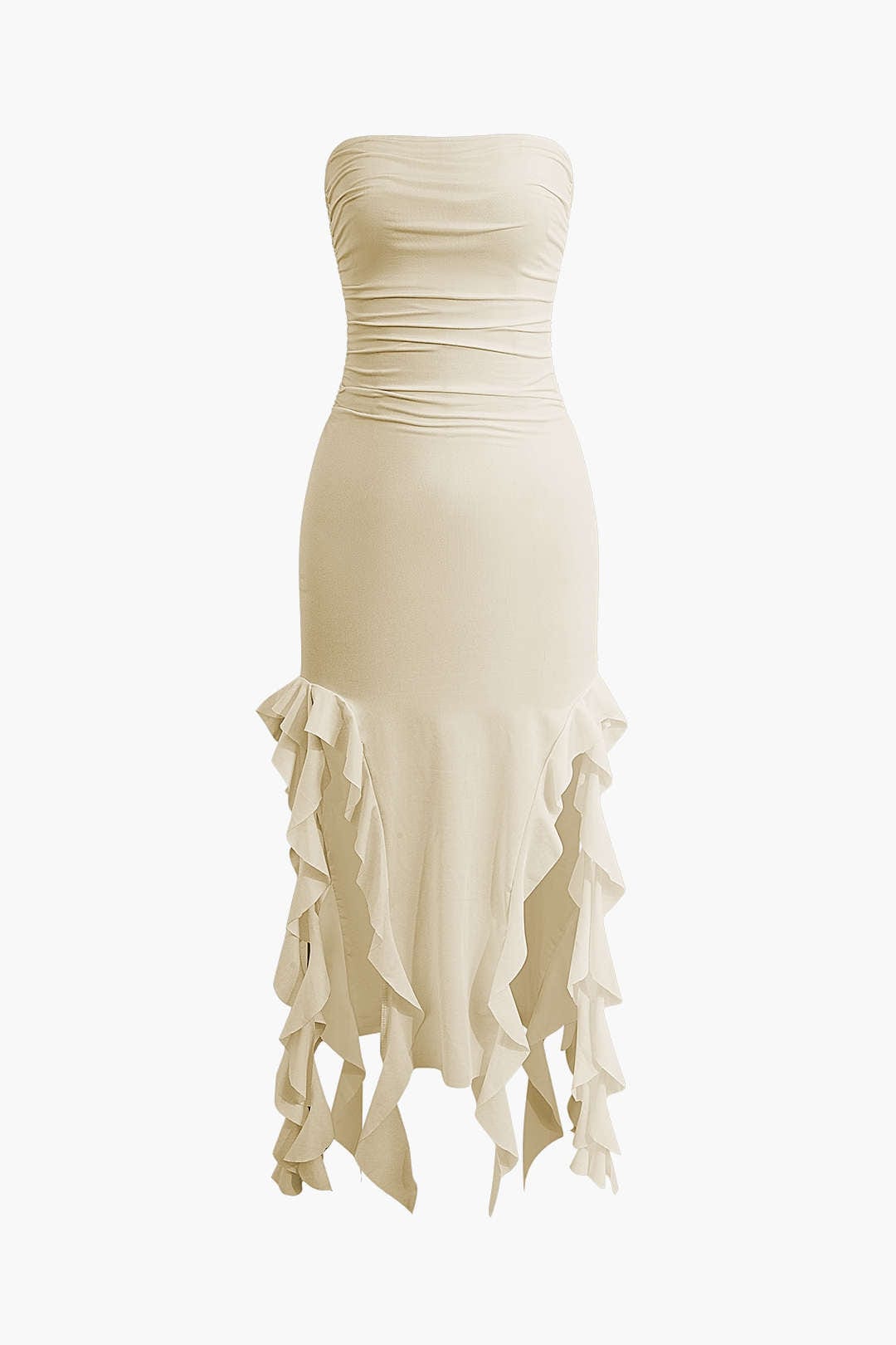 Damen Maxikleid Elegantes Bandeau-Design mit Volant-Details