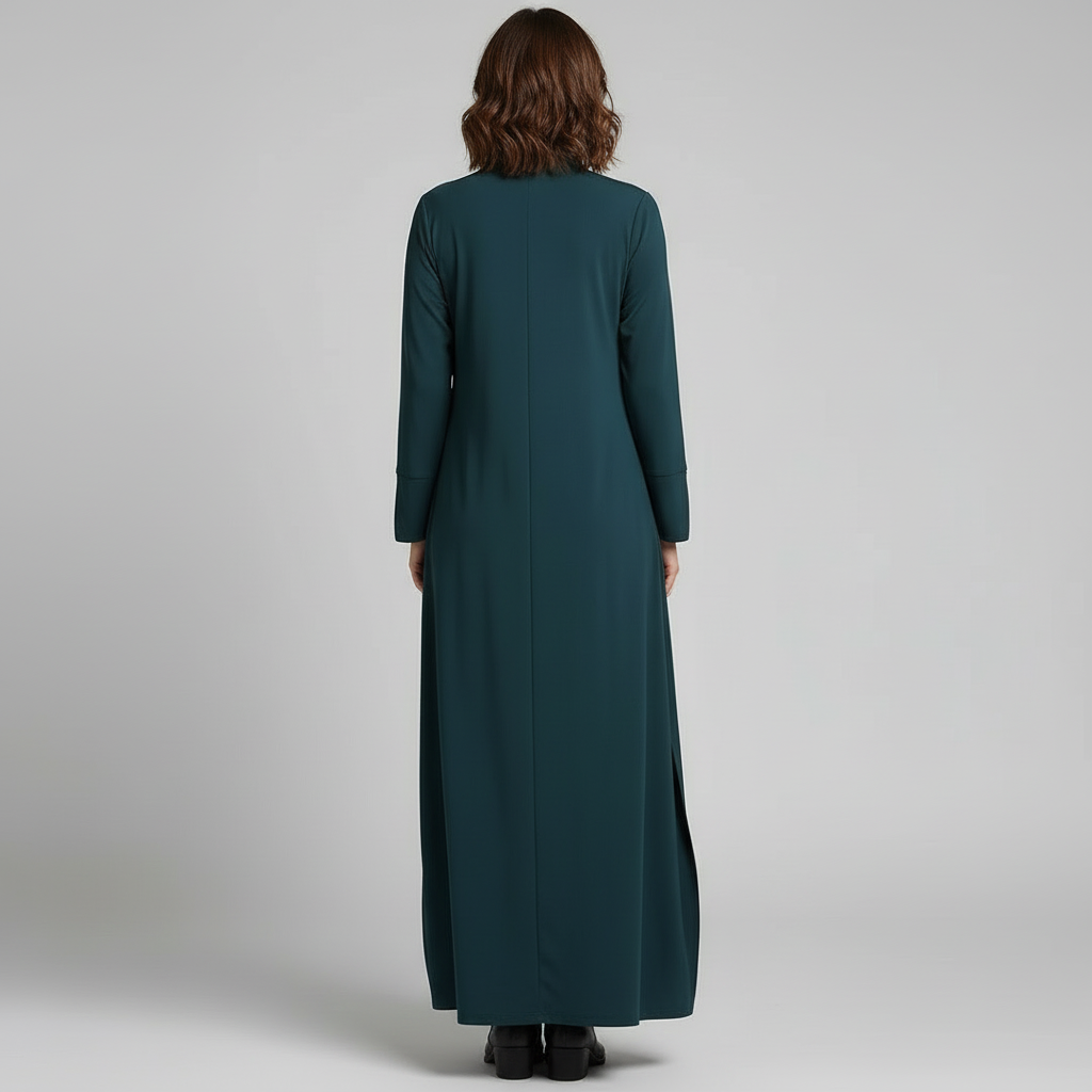 Damen Kleid Lang Gerafftes Kleid Mit Gerader Linie