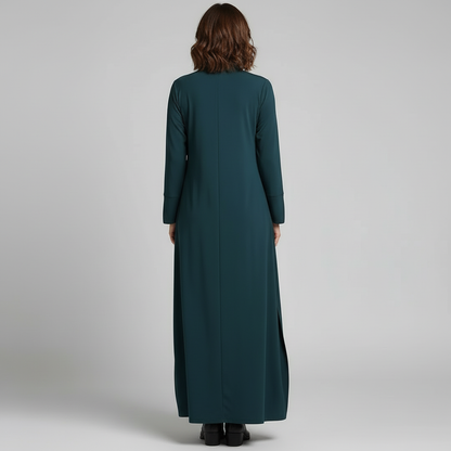 Damen Kleid Lang Gerafftes Kleid Mit Gerader Linie