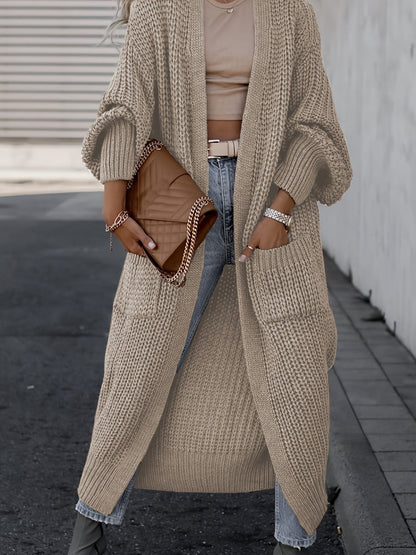Damen Strickcardigan Wolle Taschen Beige - Norvielle