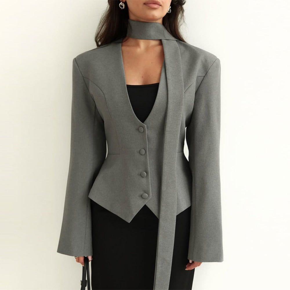 Damen Blazerjacke Langärmlig mit Schal Rosé