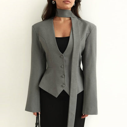Damen Blazerjacke Langärmlig mit Schal Rosé