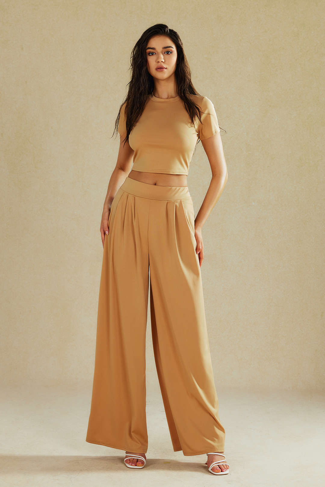 Elegantes Damen Zweiteiler-Set Crop- Palazzo-Hose