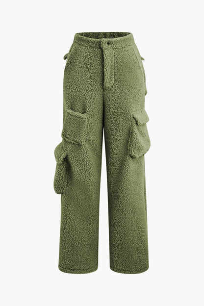 Misha Damen Teddy-Zweiteiler Cargohose Cropped-Jacke