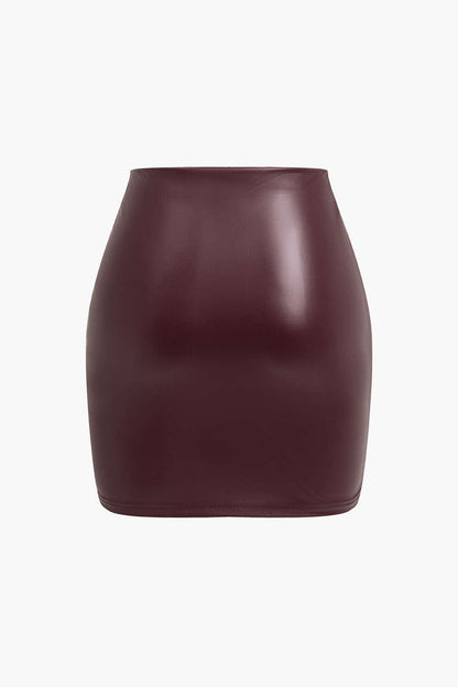 Kunstleder Minirock Damen Asymmetrisch